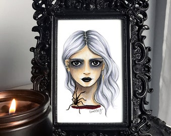 Spider Neck Spooky Girl Art Print by Kara Ashley