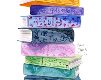 Stack of Books Art Print for Bookshelf Booktok Wall Art Gift for Friend Home Decor Artwork Light Academia Poster Dark Academia Art Painting