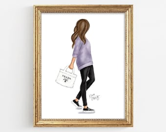 Fashion Girl Illustration Art Print Shopping Style Fashion Artwork Designer Woman Poster Gift for Friend Fashion Art for Office Home Decor