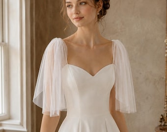 Manches de mariée transparentes, manches de mariage amovibles, sur-robe de mariée en tulle doux, cache-cou amovible, mitaines ivoire