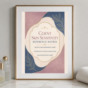 Matriz de referencia de sensibilidad cutánea del cliente, guía de ingredientes Beauty Pro, herramienta de consulta para esteticistas, tabla de reacciones cutáneas para salones de belleza (imprimible)