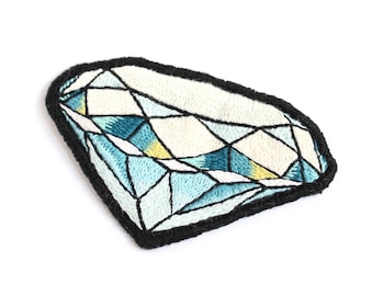 Large Teal Diamond Embroidered Patch - Geometric Embroidery Applique Brooch Pendant
