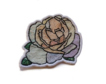 Pastel Peony Embroidered Patch - Handmade Rainbow Flower
