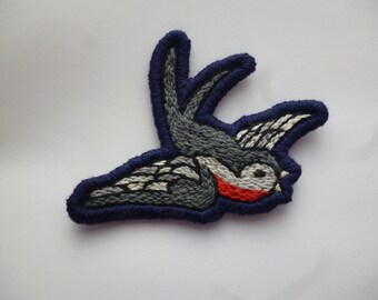 Swallow Embroidered Patch, Classic Tattoo Bird Embroidery