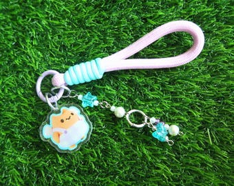Keychain with acrylic charm and beads and paracord loop | danglingkeys by rosie