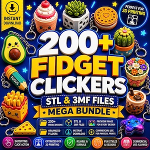 200+ Fidget Clicker 3D Print Files | STL & 3MF Bundle | Printable Fidget Toys | Commercial Use | Instant Digital Download |