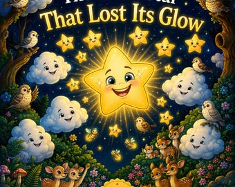 Il libro da colorare "La piccola stella che ha perso il suo splendore" - 15 pagine da colorare stampabili per bambini con storie della buonanotte e simpatici animali del cielo notturno (PDF)