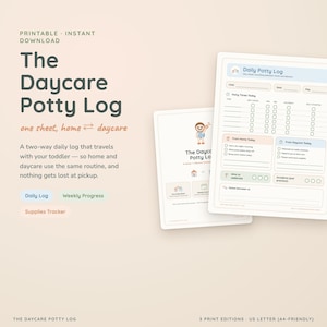 Daycare Potty Training Log, Home to Daycare Daily Sheet (Printable Download)