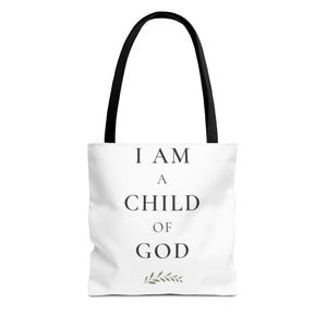 Tragetasche „Ich bin ein Kind Gottes“ | Christliche Tragetasche | Glaubens-Canvas-Tasche | Geschenk für werdende Mütter | Wiederverwendbare, biblisch inspirierte Einkaufstasche