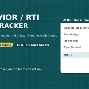 Behavior Tracker Spreadsheet RTI Data Collection, ABC Data Sheet, Special Education Progress Monitoring, Teacher Excel Google Sheets