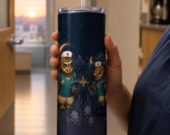 Personalized Owl Awake and Asleep Tumbler Wrap | Custom Text 20oz Skinny PNG