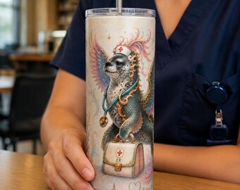 Personalized Tiger Seal Phoenix Nurse Tumbler Wrap | Custom Text 20oz Skinny PNG