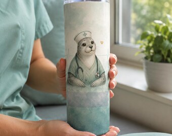 Personalized Seafoam Healing Seal Tumbler Wrap | Custom Text 20oz Skinny PNG