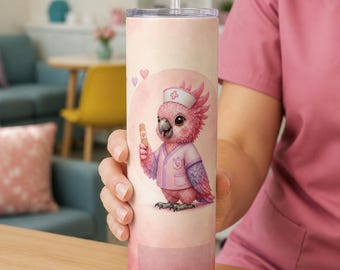 Personalized Blush Pediatric Kea Tumbler Wrap | Custom Text 20oz Skinny PNG