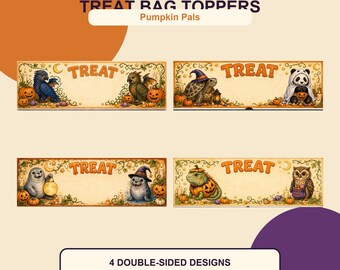 Halloween Treat Bag Toppers – Pumpkin Pals – 4 Printable Trick and Treat Candy Bag Toppers