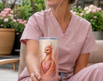 Personalized Blush Oncology Phoenix Tumbler Wrap | Custom Text 20oz Skinny PNG