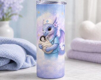 Personalized Powder Blue NICU Dragon Tumbler Wrap | Custom Text 20oz Skinny PNG