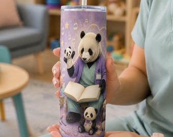 Personalized Panda Child Life Specialist Tumbler Wrap | Custom Text 20oz Skinny PNG