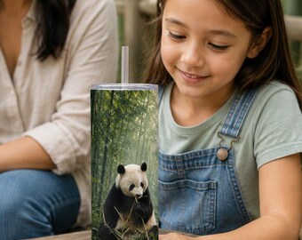 Personalized Panda Bamboo Sanctuary Tumbler Wrap | Custom Text 20oz Skinny PNG