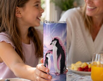 Personalized Unicorn Penguin Family Tumbler Wrap | Custom Text 20oz Skinny PNG
