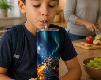 Personalized Fire-Breathing Dragon Seal Tumbler Wrap | Custom Text 20oz Skinny PNG