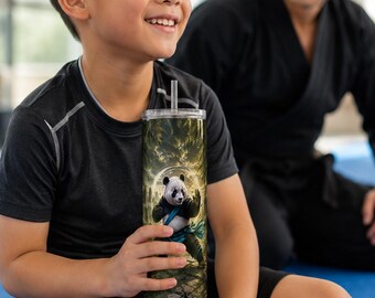 Personalized Panda Bamboo Warrior Tumbler Wrap | Custom Text 20oz Skinny PNG