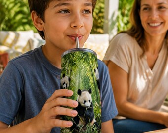 Personalized Panda Bamboo Friends Tumbler Wrap | Custom Text 20oz Skinny PNG