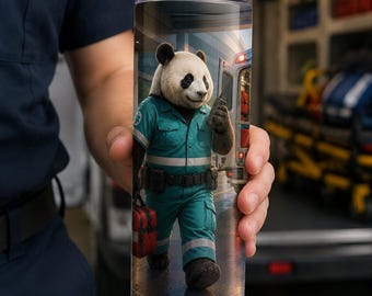 Personalized Panda Ambulance Paramedic Tumbler Wrap | Custom Text 20oz Skinny PNG