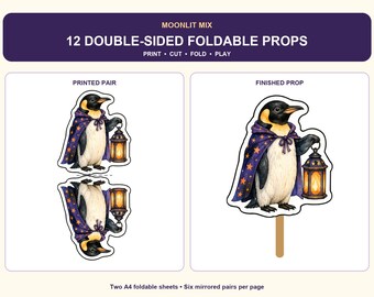 Halloween Fun Moonlit Mix Double-Sided Foldable Photo Booth Props + Educational Coloring Page