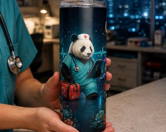 Personalized Panda Pediatric ER Night Nurse Tumbler Wrap | Custom Text 20oz Skinny PNG