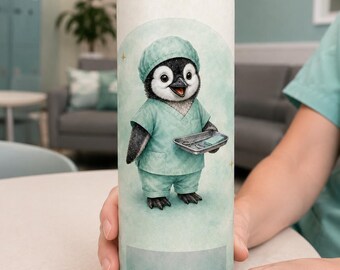 Personalized Mint Operating Room Penguin Tumbler Wrap | Custom Text 20oz Skinny PNG