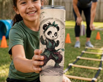 Personalized Panda Ninja Girl Tumbler Wrap | Custom Text 20oz Skinny PNG