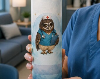Personalized Soft Blue ICU Owl Tumbler Wrap | Custom Text 20oz Skinny PNG