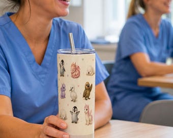 Personalized WindWalker Baby Creatures Nurse Pattern Tumbler Wrap | Custom Text 20oz Skinny PNG