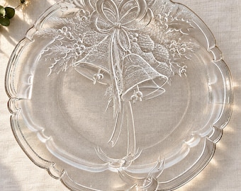 Vintage Mikasa Crystal Holiday Bells Hostess Platter 14 3/4" Christmas Box