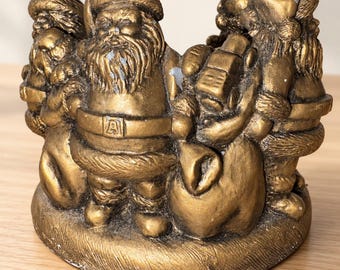 Vintage Aromatique Ring of Santas Candle Holder Gold Old World Christmas 6 In