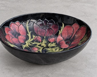 Vintage 1994 Moorcroft Anemone Blue Pottery Bowl 10 Inch Signed English Art Ceramic