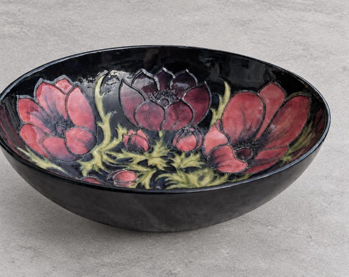 Featured listing image: Vintage 1994 Moorcroft Anemone Blue Pottery Bowl 10 Inch Signed English Art Ceramic