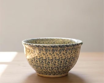Large Vintage Blue Spongeware Bowl, Stoneware Farmhouse Mixing Bowl, 7 Inches Tall