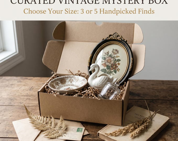 Featured listing image: Vintage Mystery Box: 3 or 5 Curated Decor Finds & Card (Choose Theme)