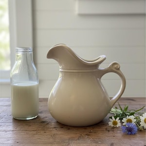 Vintage McCoy Pottery Pitcher Vase: White Glazed Ceramic Jug, Pinched Spout, Scroll Handle