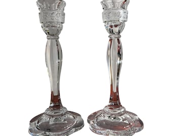 Vintage Crystal Candlesticks Frosted Floral Pair Taper Candle Holders 9 In