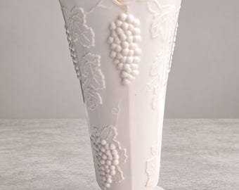 Vintage Westmoreland Style Milk Glass Paneled Grape Pedestal Vase White