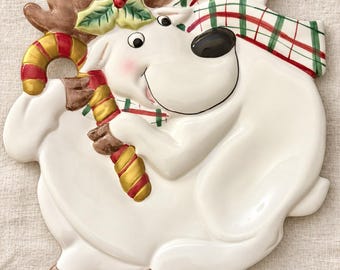 Vintage Fitz and Floyd Reindeer Plate Plaid Christmas Canape Tray with Box