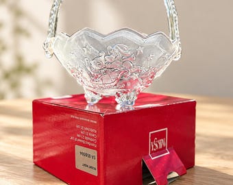 Mikasa Silent Night Handled Glass Basket German Frosted Holiday Sleigh Bowl In Box