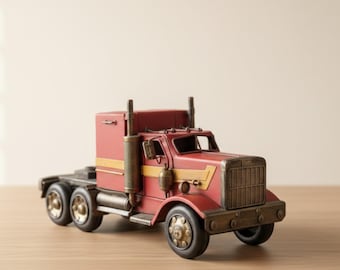 Vintage Metal Fire Truck, Hand-Painted Industrial Model, 14 Inch