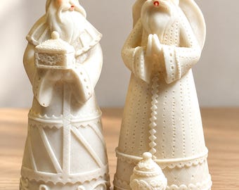 Vintage White Nativity Wise Men Figurines Set of 2 With Separate Gift Urn