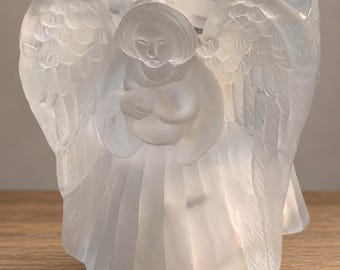 Vintage Frosted Glass Three Angels Votive Candle Holder Taiwan Christmas Decor