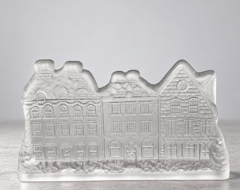 Vintage 1989 House of Lloyd Frosted Glass House Village Candle Holder Boxed