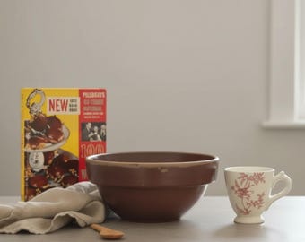 Vintage Kitchen Set, Stoneware Bowl, Andrea Sadek Mug, 1953 Cookbook, 3 Pieces